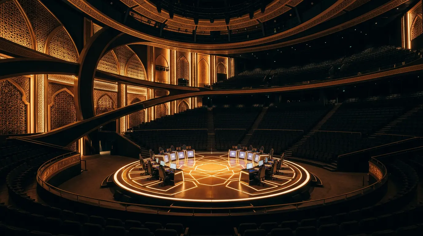 Escenario del Esports World Cup en Riad con audiencia y arquitectura saudí