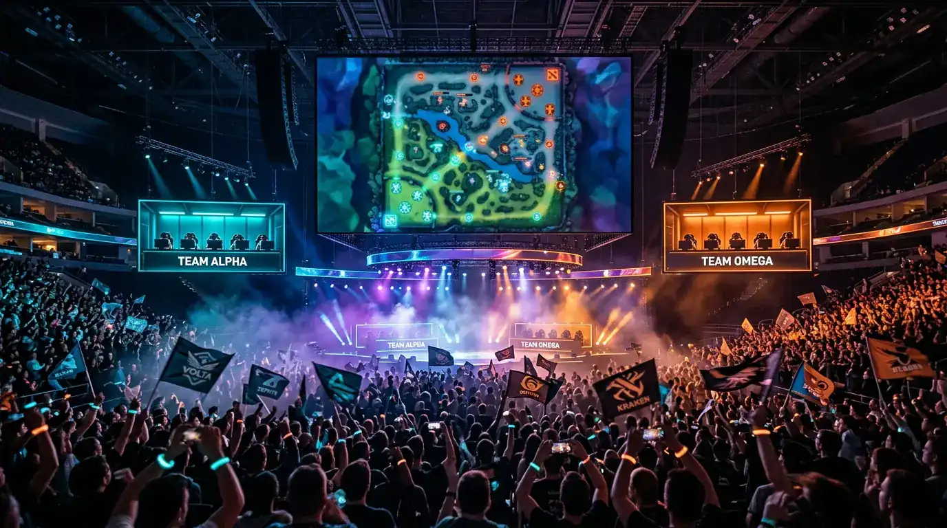 Arena de The International con escenario iluminado durante una final de Dota 2